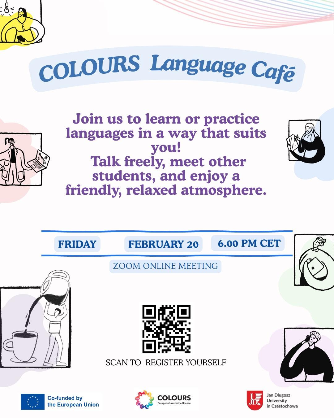 Plakat z kodem QR plakat informacyjny Language Cafe